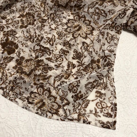 Susan Graver Blouse for Women Size XL Cream with Brown Floral and Gold Shimmer - Picture 9 of 9